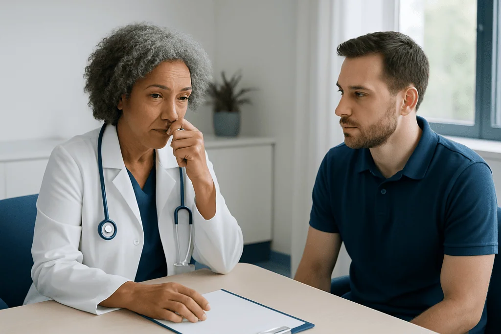 Doctor consulting with a patient in a medical office setting.