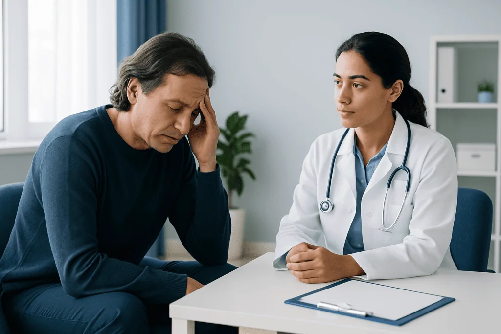 Patient consulting with doctor about health concerns at Acibadem Hospital.