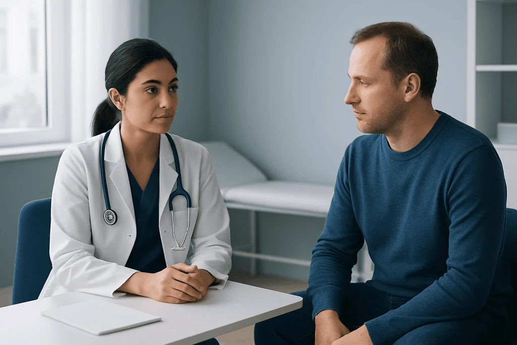 Doctor consulting with a patient in a medical office setting.