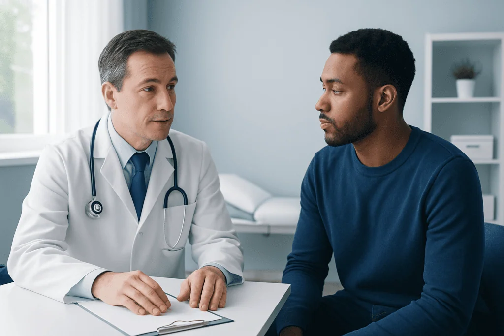 Doctor consulting with a patient in a medical office.