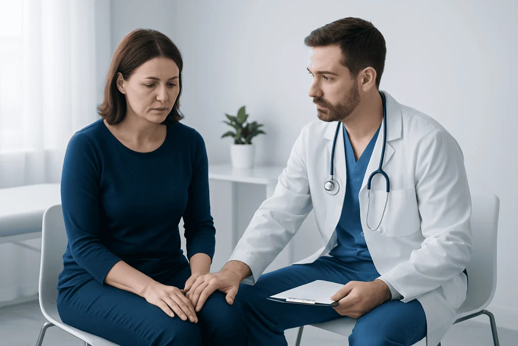 Doctor consulting with a female patient in a medical office.