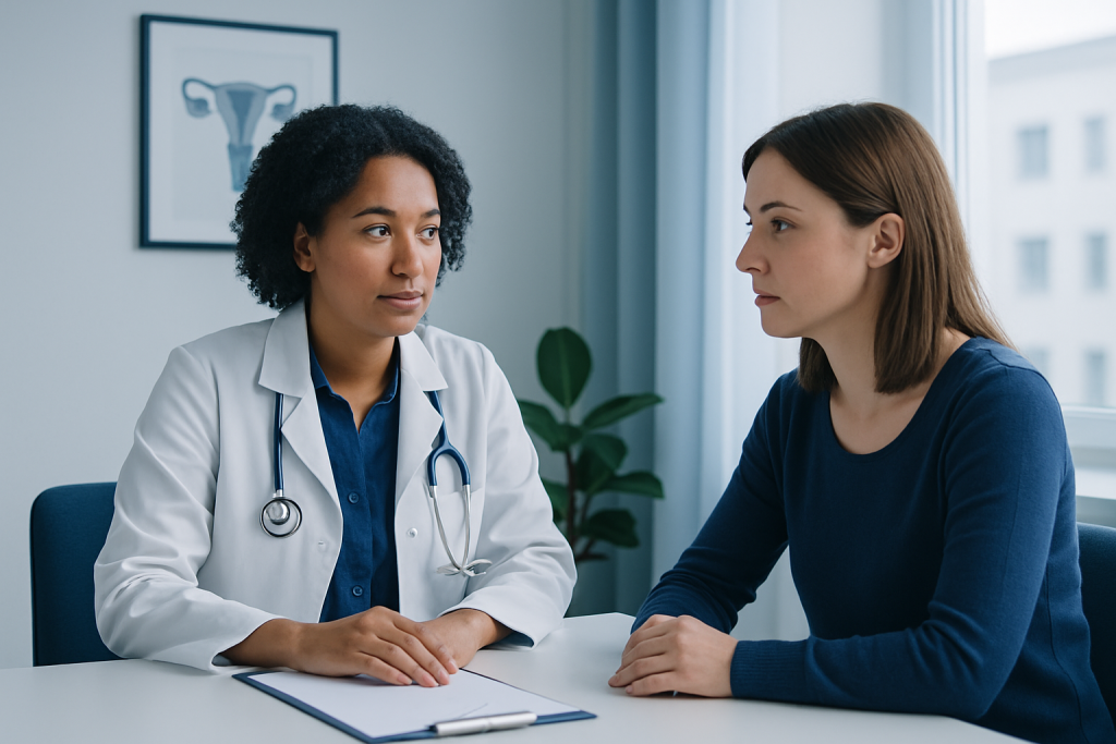 Doctor consulting with a patient in a medical office setting.