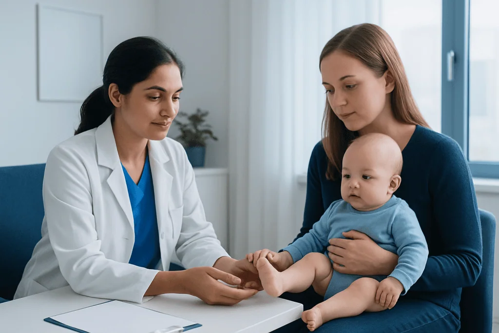 Pediatric consultation at Acibadem Hospital for club foot assessment.