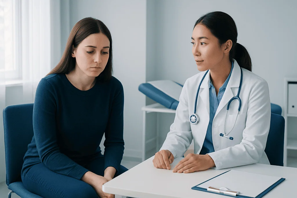 Doctor consulting with a patient in a medical office setting.