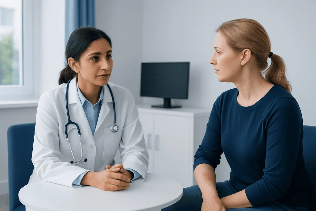 Doctor consulting with a patient in a medical office at Acibadem Hospitals Group.