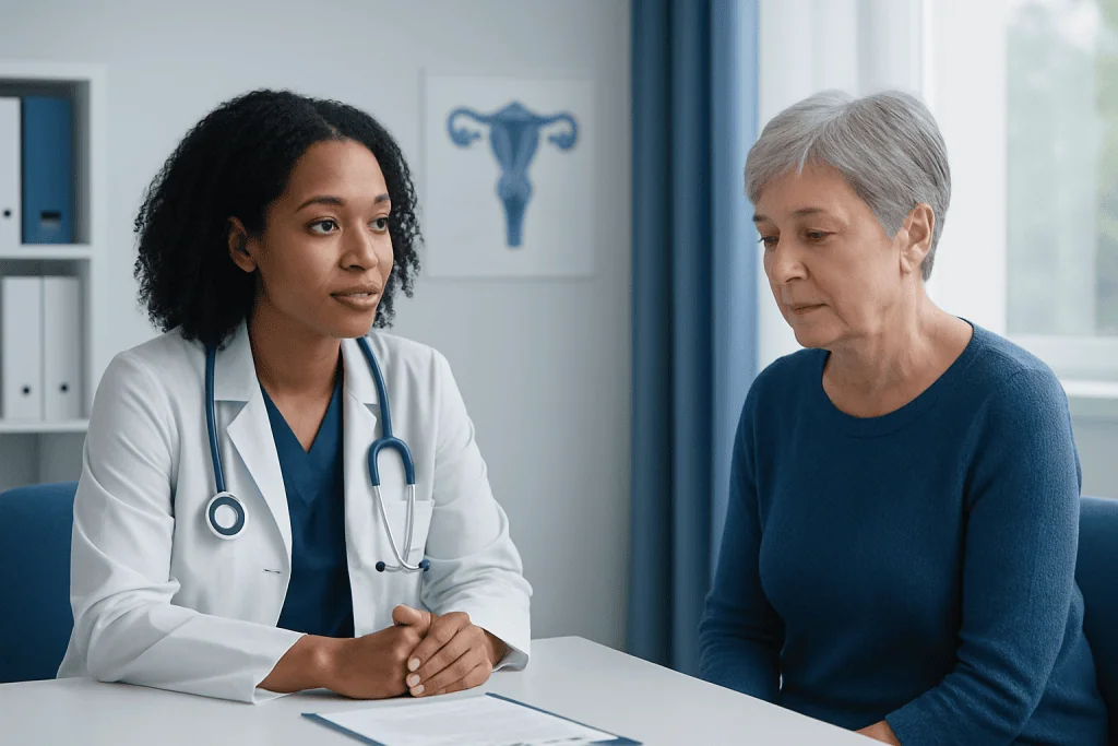 Doctor consulting with a patient in a medical office.