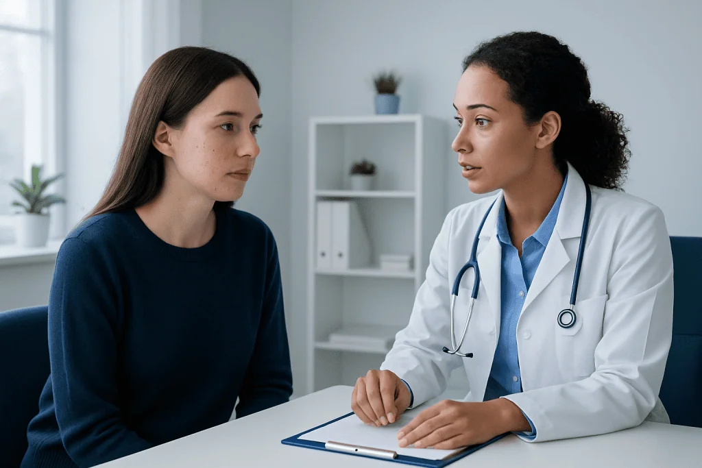 Doctor consulting with a patient in a medical office setting.