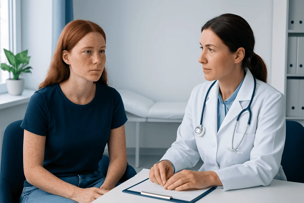 Doctor consulting with a patient in a medical office setting.