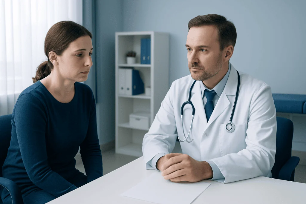 Doctor consulting with a patient in a medical office setting.