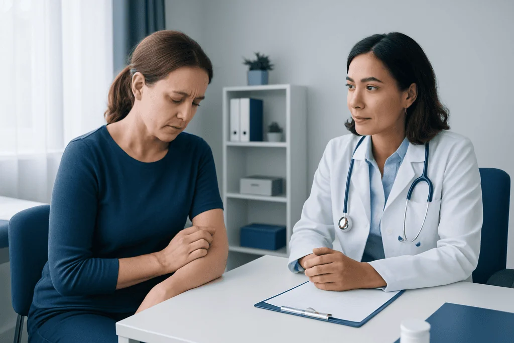 Doctor consulting with a patient about furuncle treatment options.