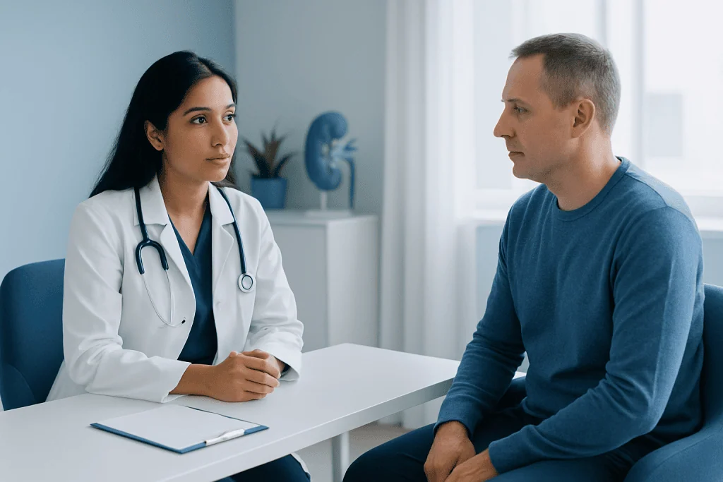 Doctor consulting with a patient in a medical office setting.