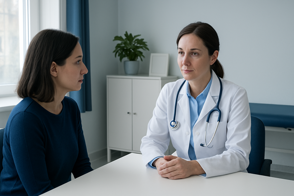 Doctor consulting with patient in a medical office setting.