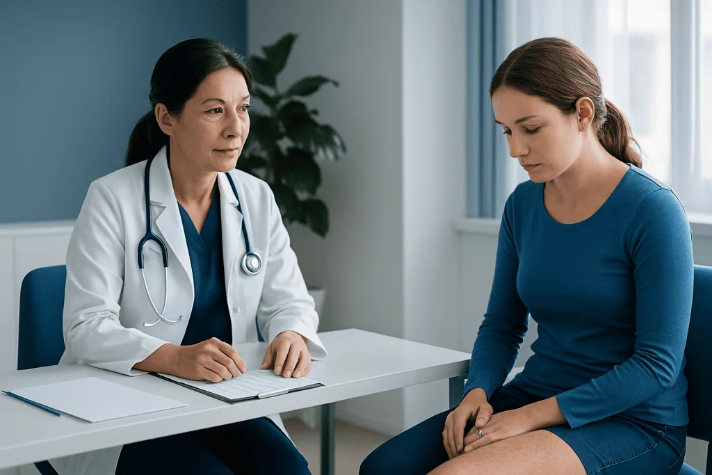 Doctor consulting with a patient in a medical office setting.