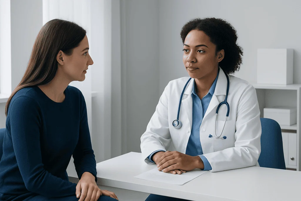 Doctor consulting with a patient in a medical office setting.