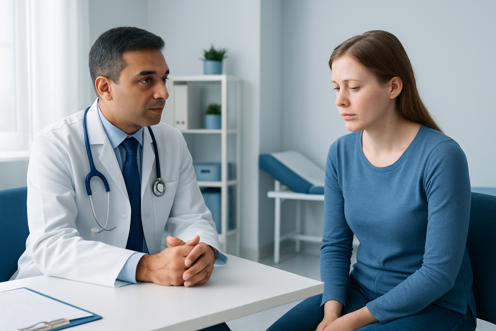 Doctor consulting with a patient in a medical office setting.