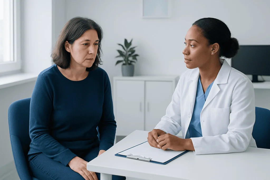 Doctor consulting with a patient in a medical office setting.