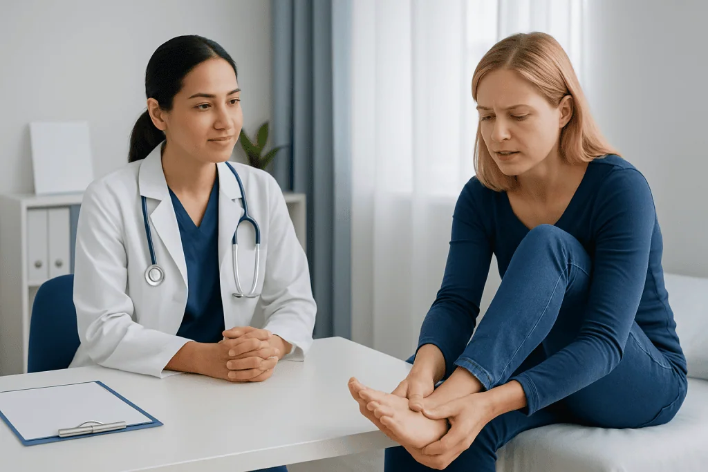 Doctor consulting with patient about heel pain and treatment options.