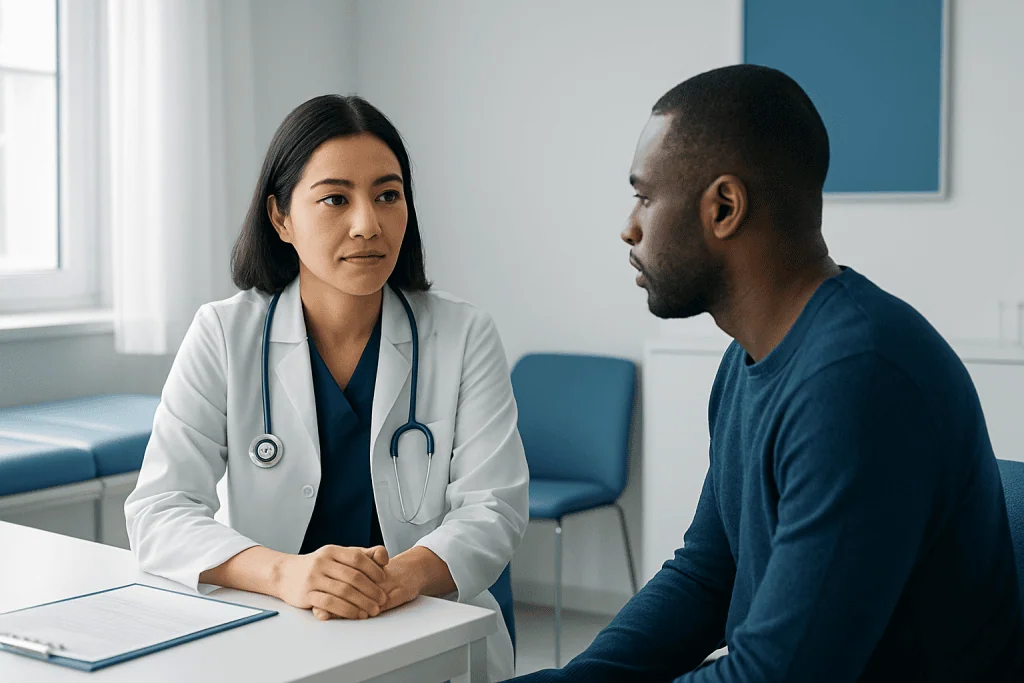 Doctor consulting with a patient in a medical office at Acibadem Hospitals Group.