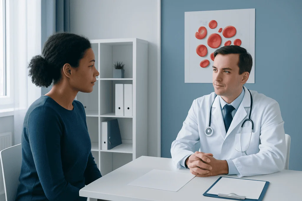 Doctor consulting with a patient in a medical office setting.