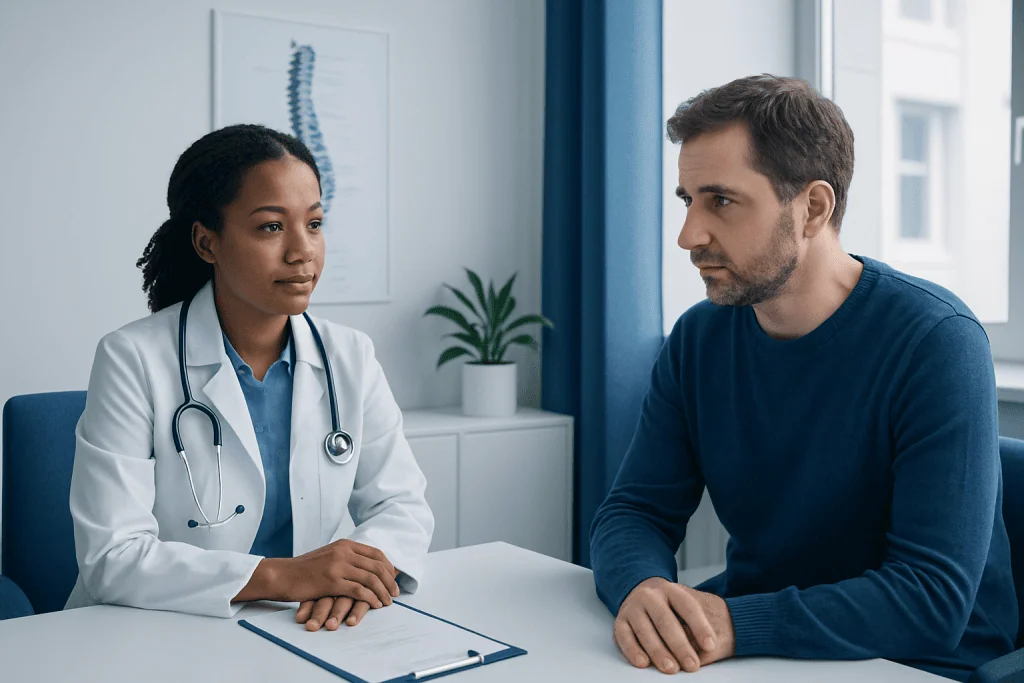 Doctor consulting with a patient in a medical office.