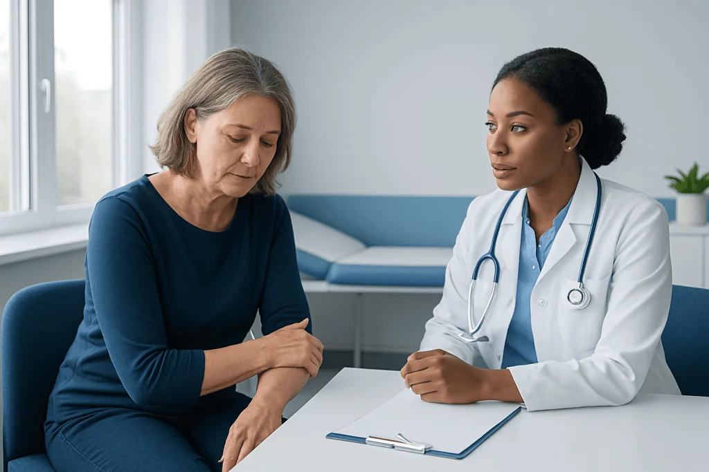Doctor consulting with a patient in a medical office setting.