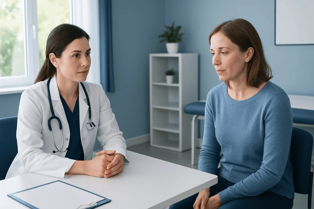Doctor consulting with a patient in a medical office setting.