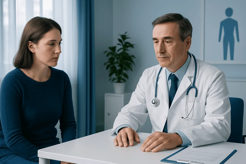 Doctor consulting with a patient in a medical office.