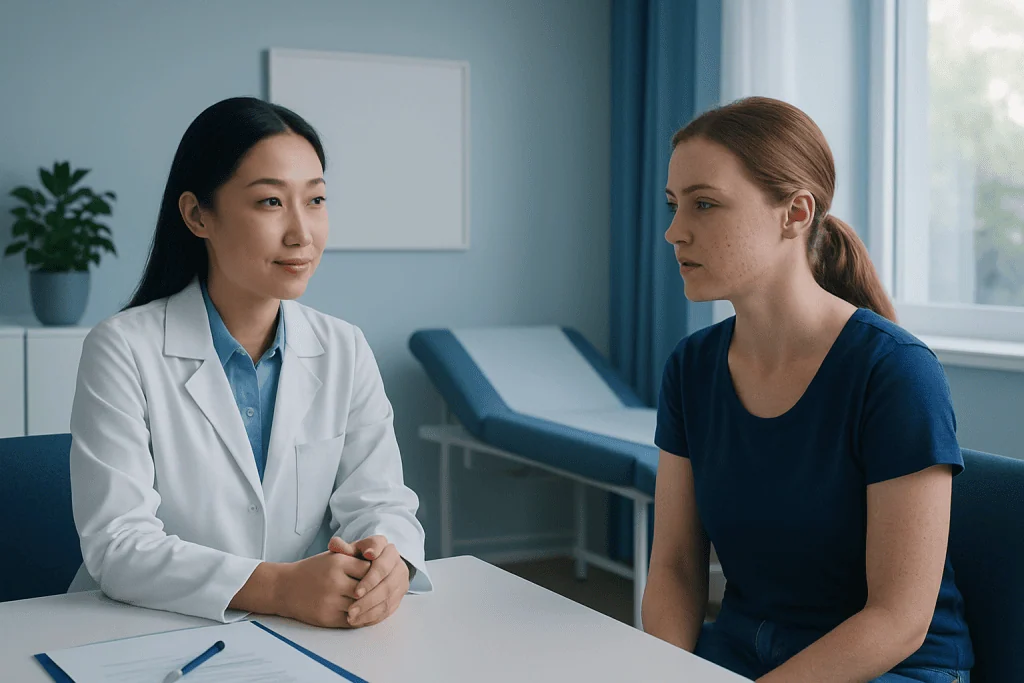 Doctor consulting with a patient in a medical office at Acibadem Hospitals Group.