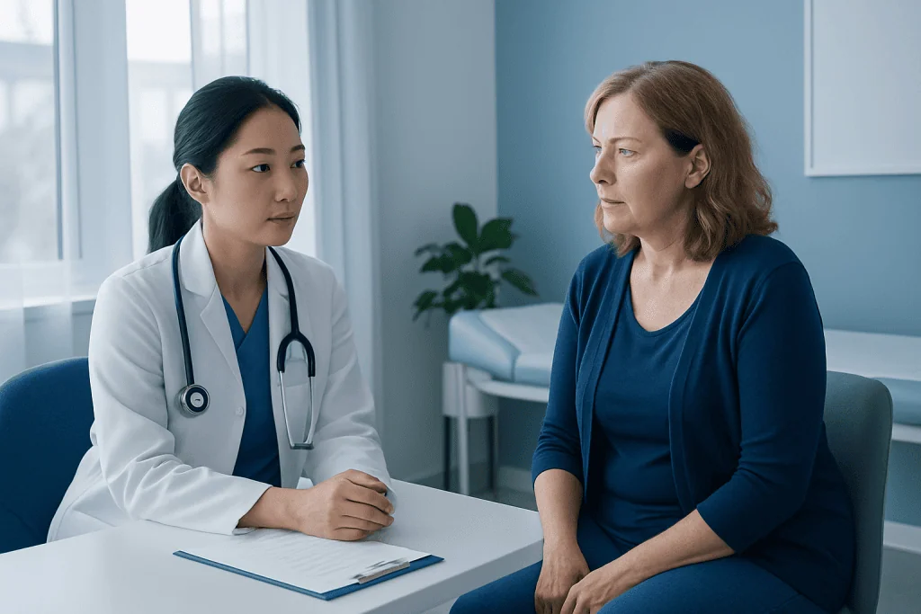 Doctor consulting with a patient in a medical office setting.