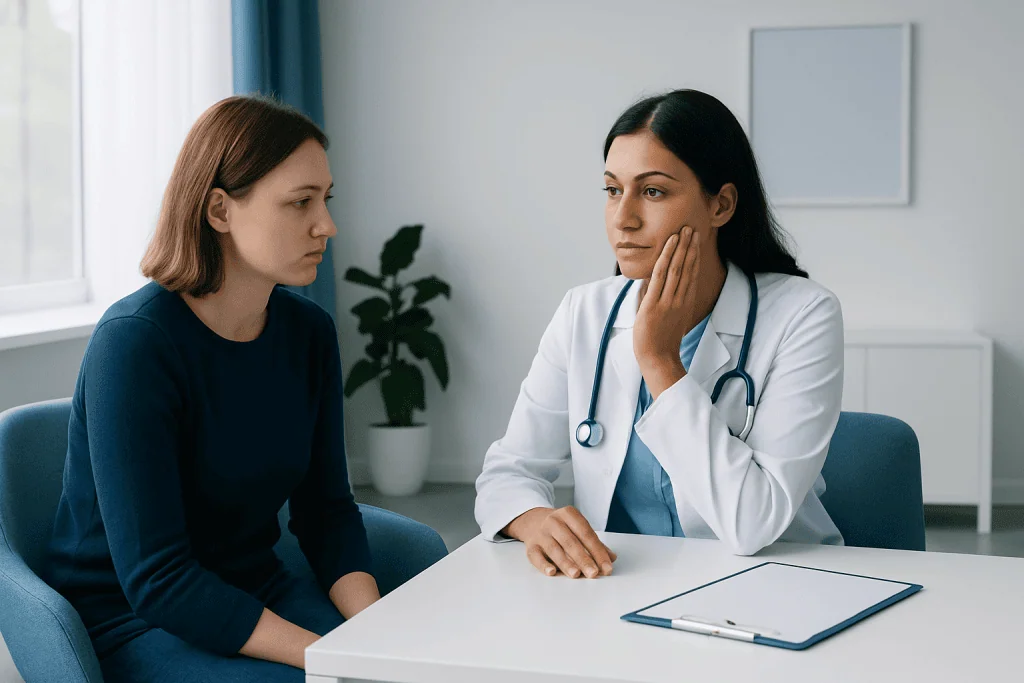 Doctor consulting with a patient in a medical office setting.
