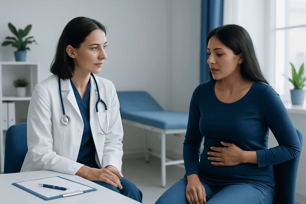 Doctor consulting with a patient in a medical office setting.