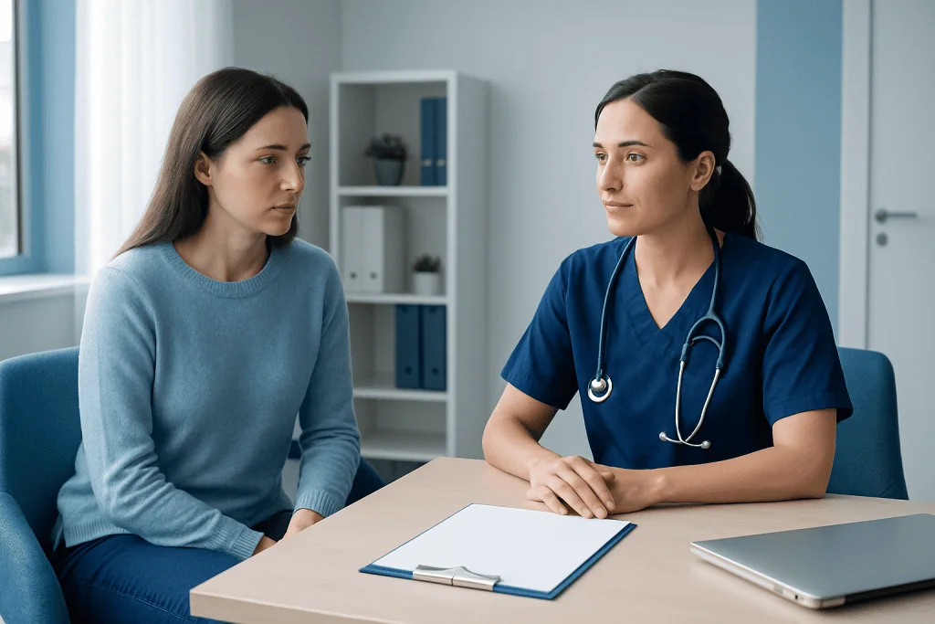 Doctor consulting with a patient in a medical office setting.