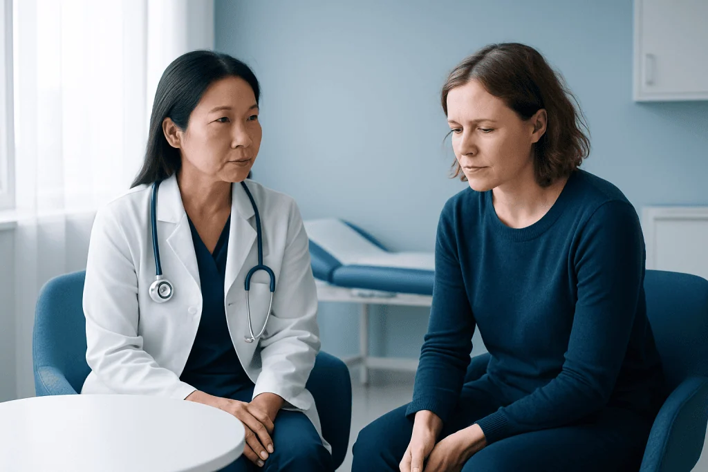 Doctor consulting with a patient in a medical office setting.