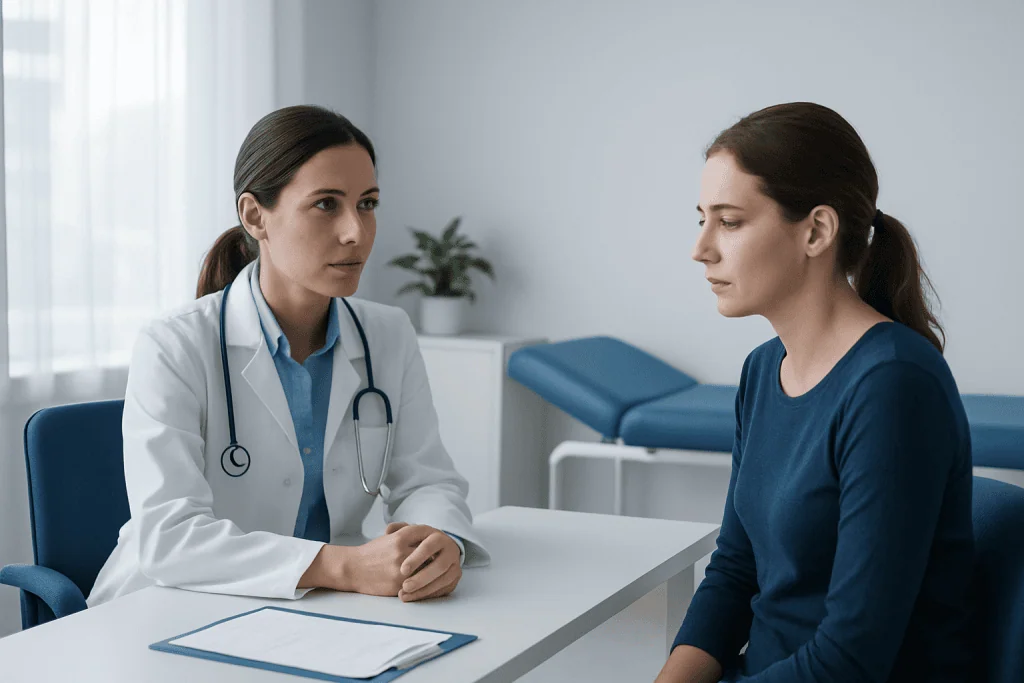 Doctor consulting with a patient in a medical office setting.