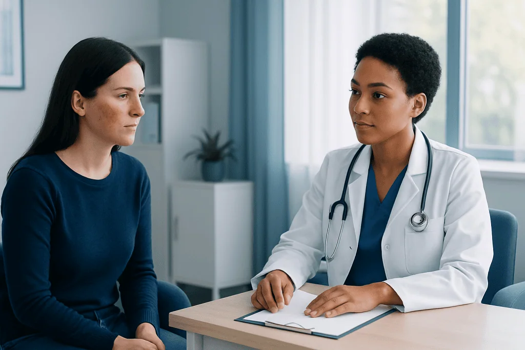 Doctor consulting with a patient in a medical office setting.