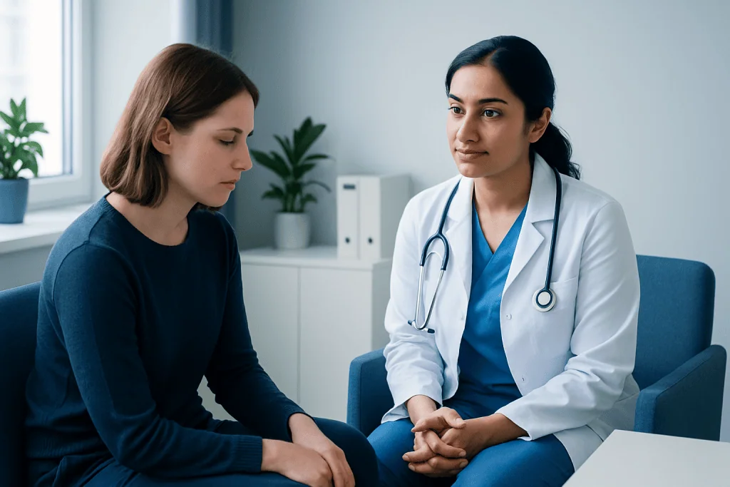 Doctor consulting with a patient in a medical office setting.