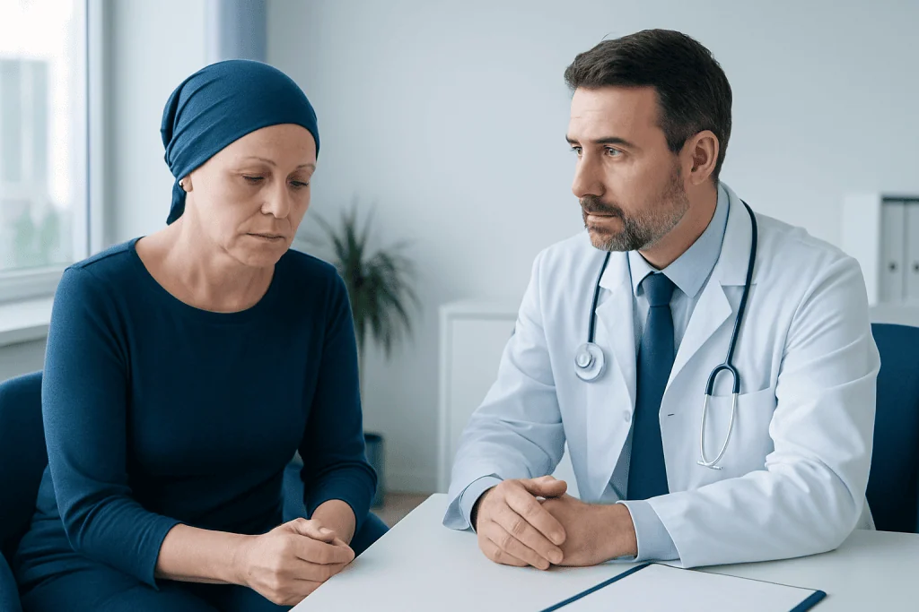 Doctor consulting with a female patient in a medical office.