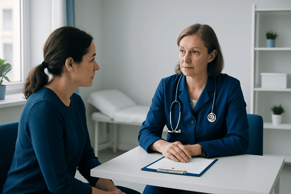 Doctor consulting a patient in a medical office setting.