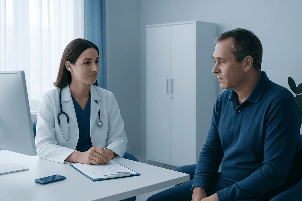 Doctor consulting with patient in a medical office at Acibadem Hospitals Group.