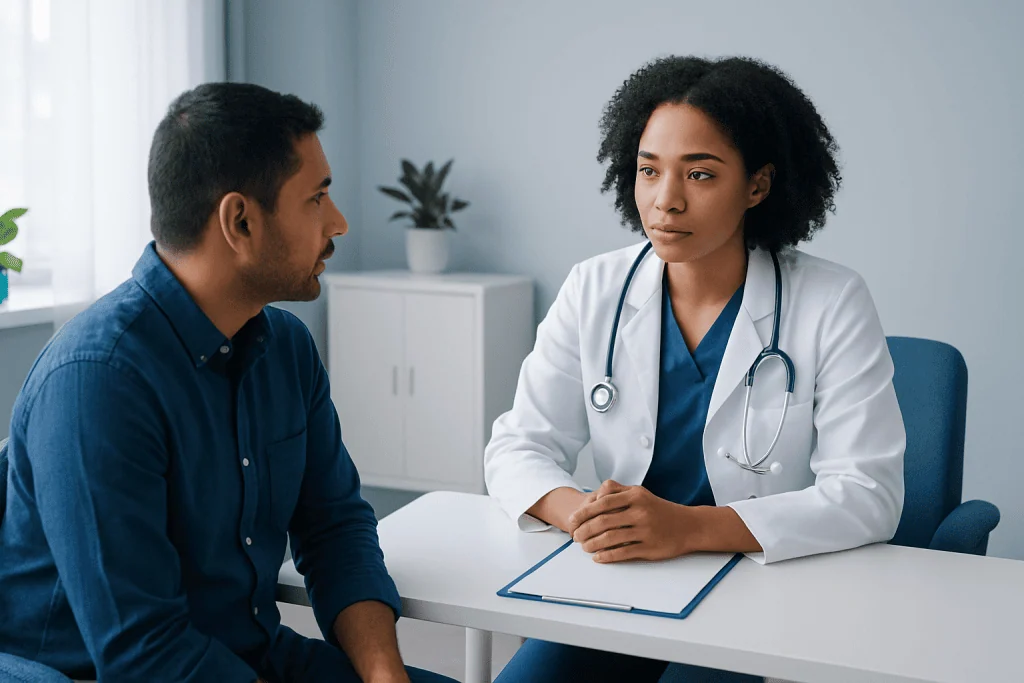 Doctor consulting patient in a medical office at Acibadem Hospitals Group.