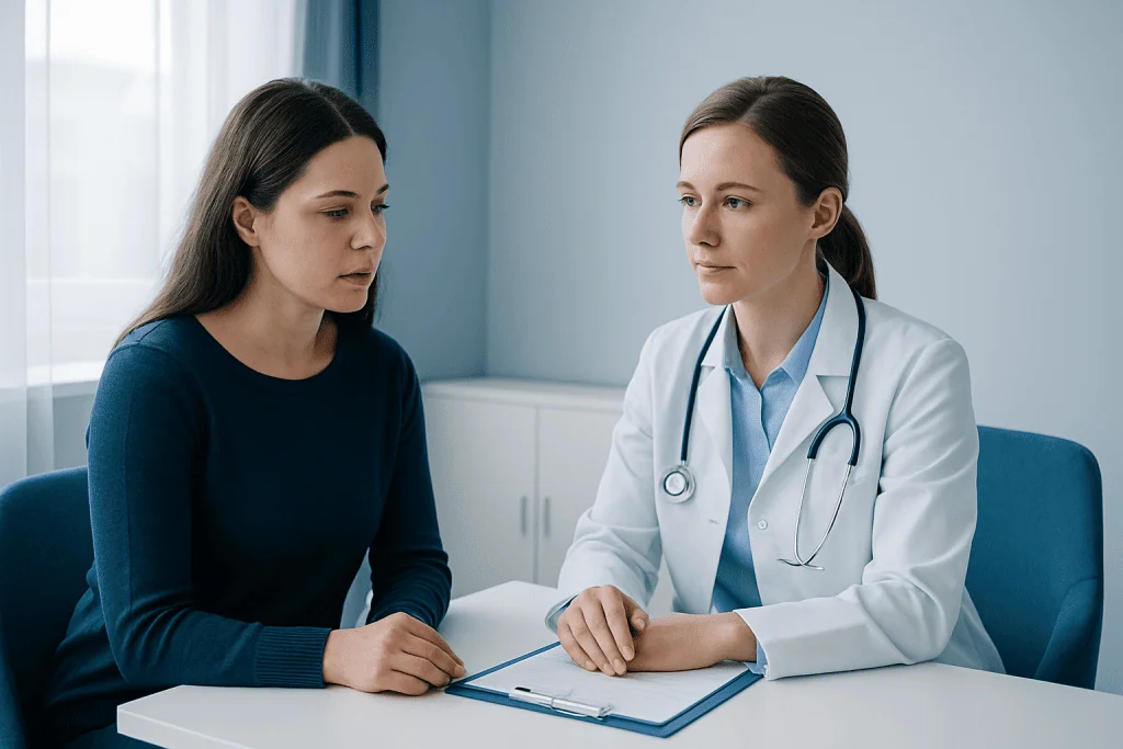 Doctor consulting with a patient in a medical office setting.