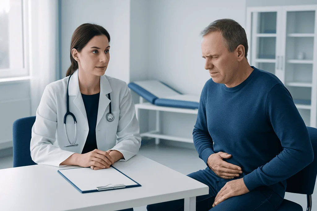 Doctor consulting with a patient in a medical office setting.