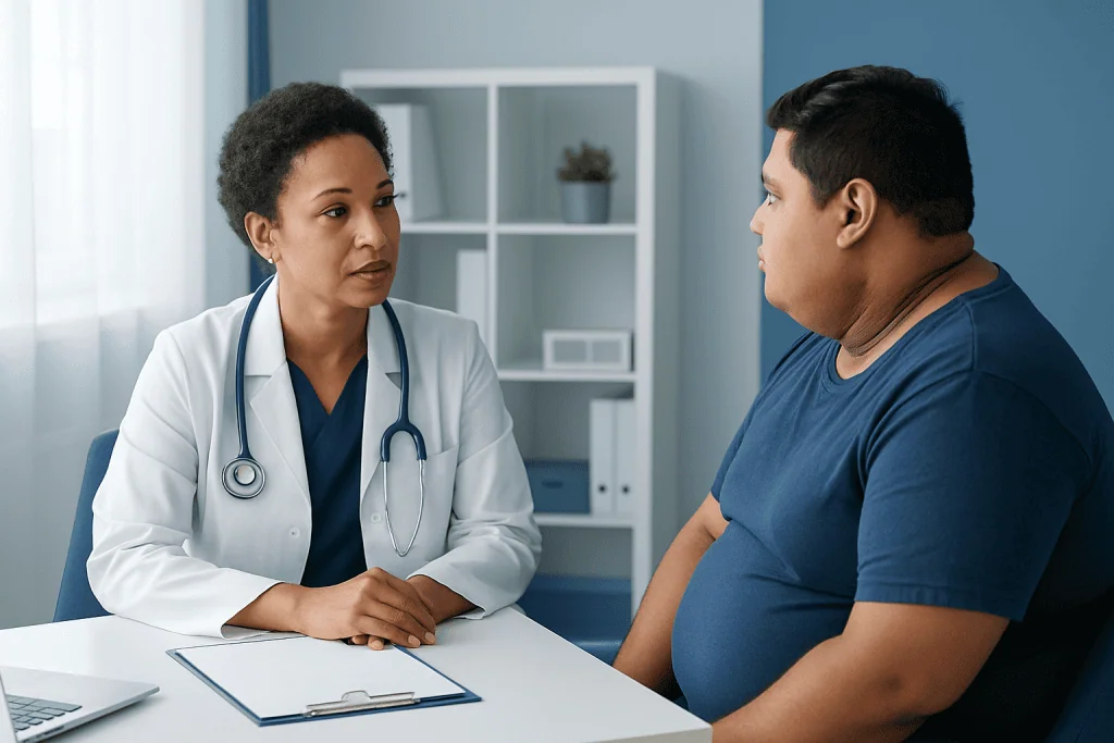 Doctor consulting with a patient in a medical office setting.