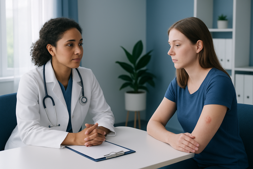 Doctor consulting with a patient in a medical office.