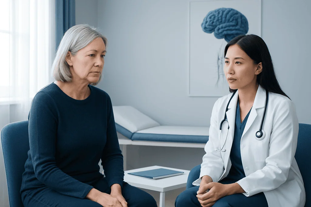 Doctor consulting with a patient about neuroimmune disorders in a clinical setting.