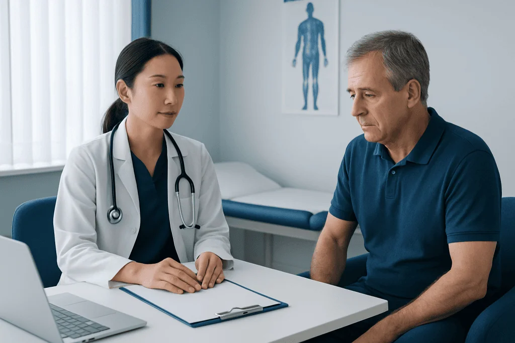 Doctor consulting with a patient about neuromuscular health at Acibadem Hospital.