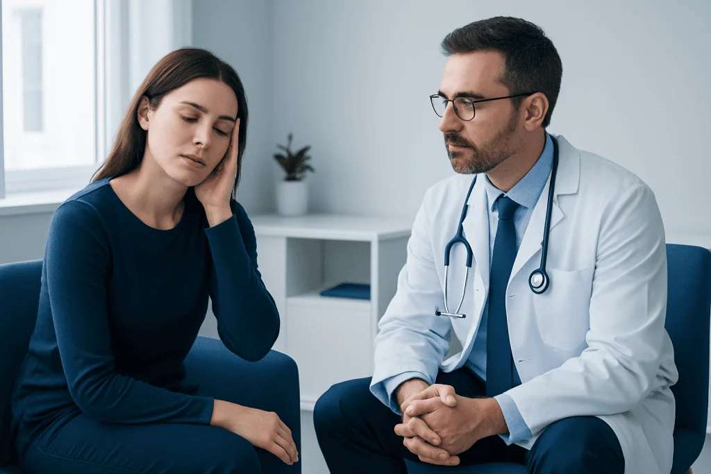Patient experiencing fatigue during medical consultation at Acibadem Hospital.