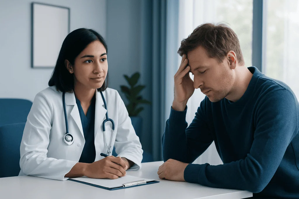 Doctor consulting with a patient about neuropsychiatric symptoms.
