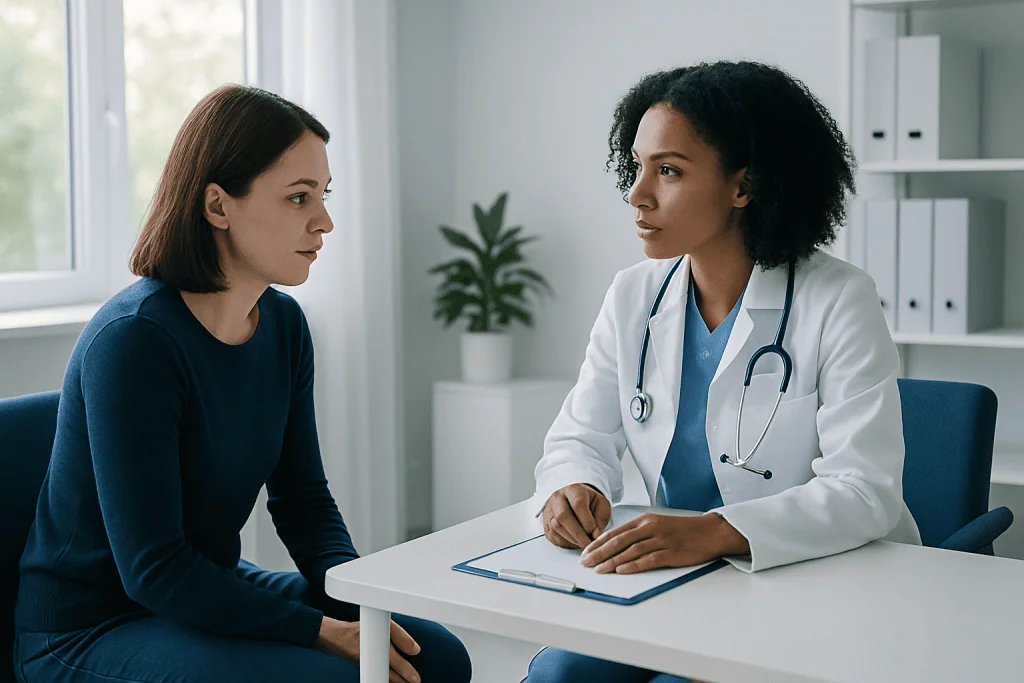 Doctor consulting with a patient in a medical office setting.