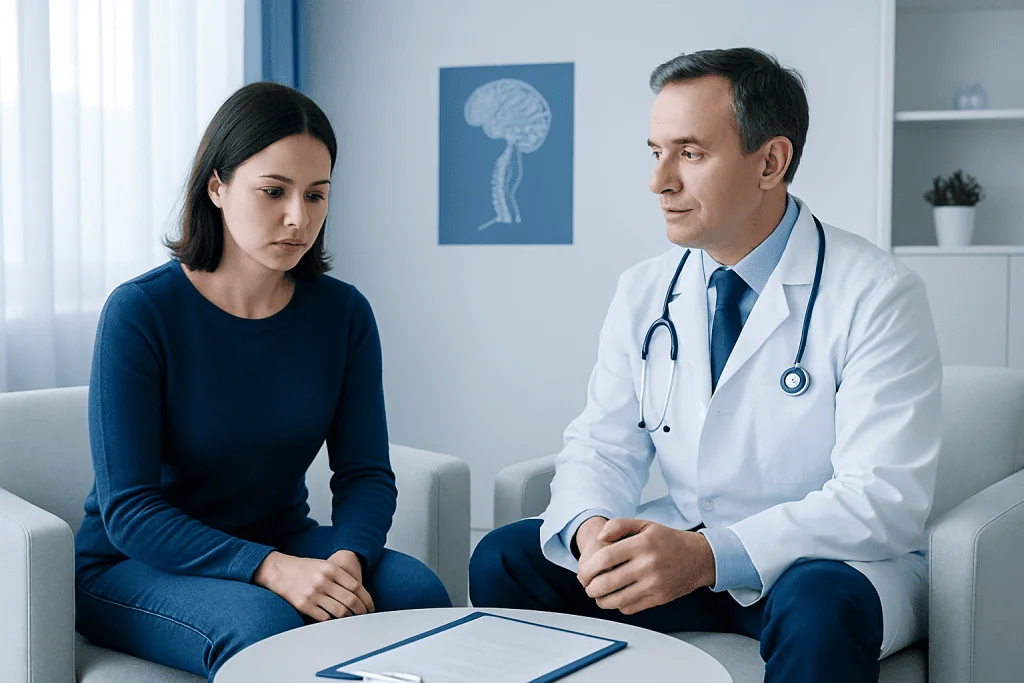 Doctor consulting with a patient in a medical office setting.